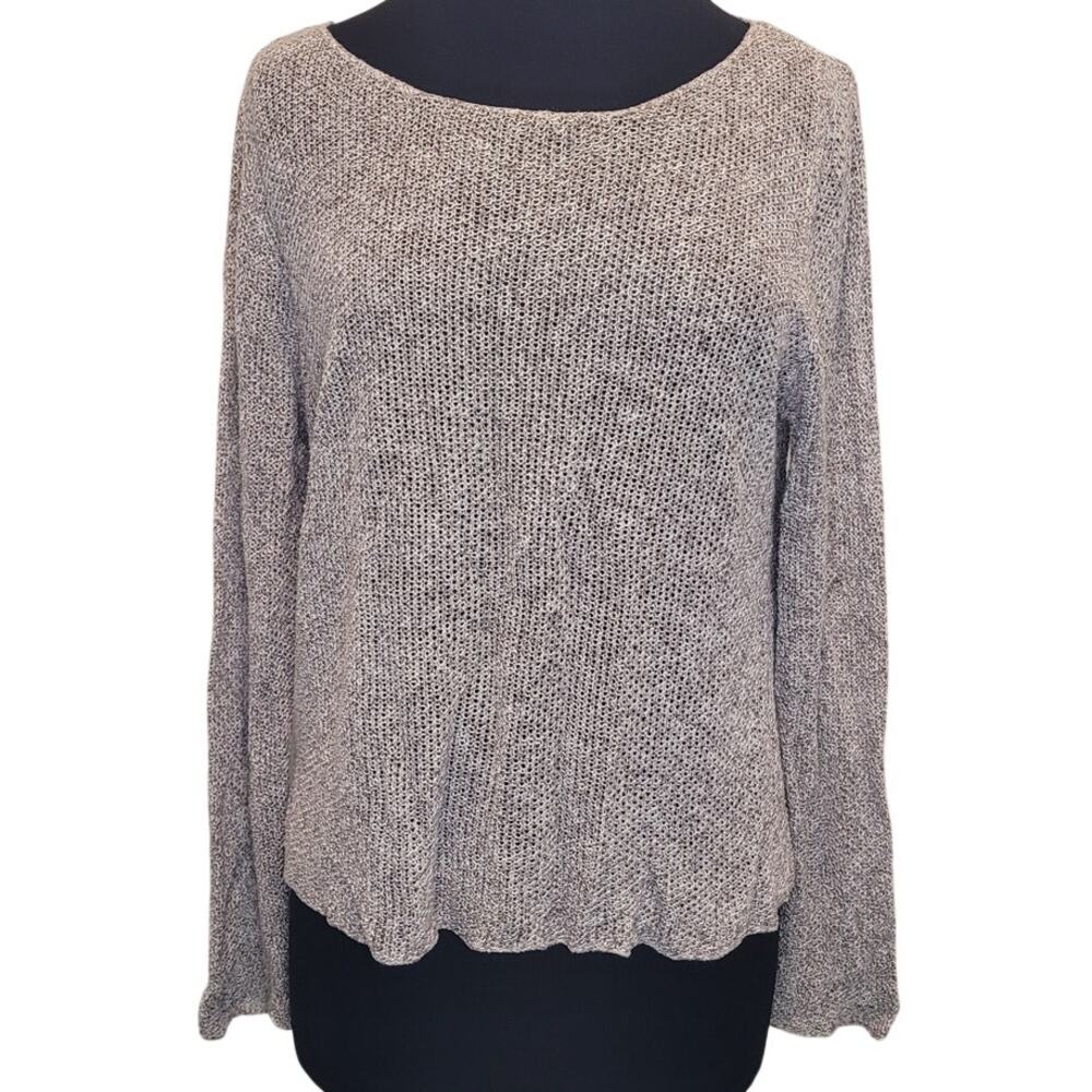 Eileen Fisher Open Weave Linen Sweater Oatmeal M Minimalist Luxe Neutral